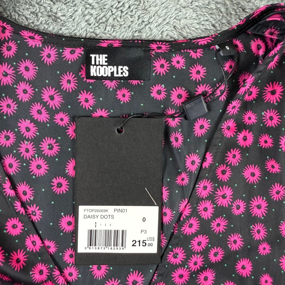 The Kooples Daisy Dots Peplum V-Neck Long Sleeve Blouse Top Black Pink Size L - Picture 3 of 8